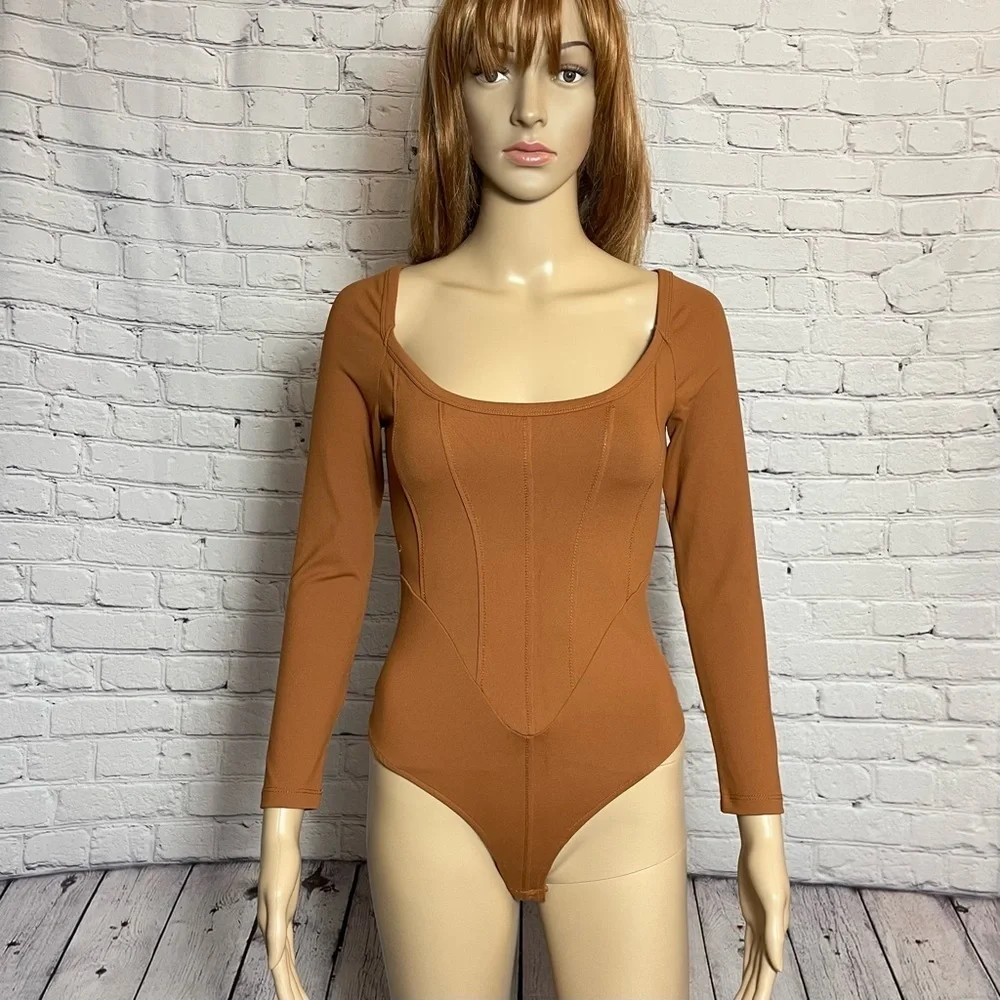 New Free People Long Sleeve Brown Bodysuit Size XS